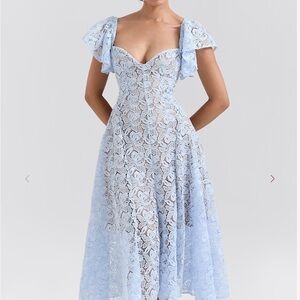 House of CB Light Blue Lace Midi Dress